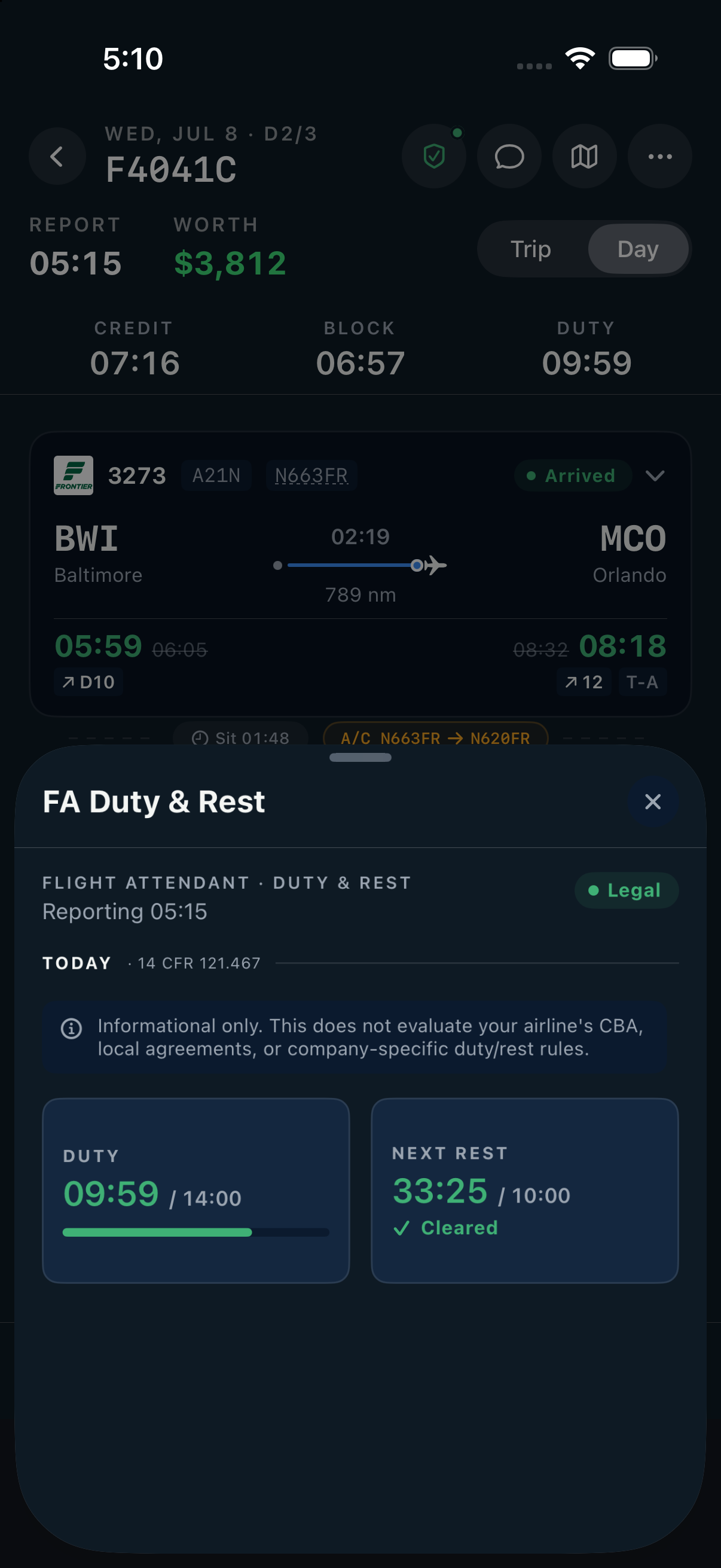 Crewline flight attendant duty and rest