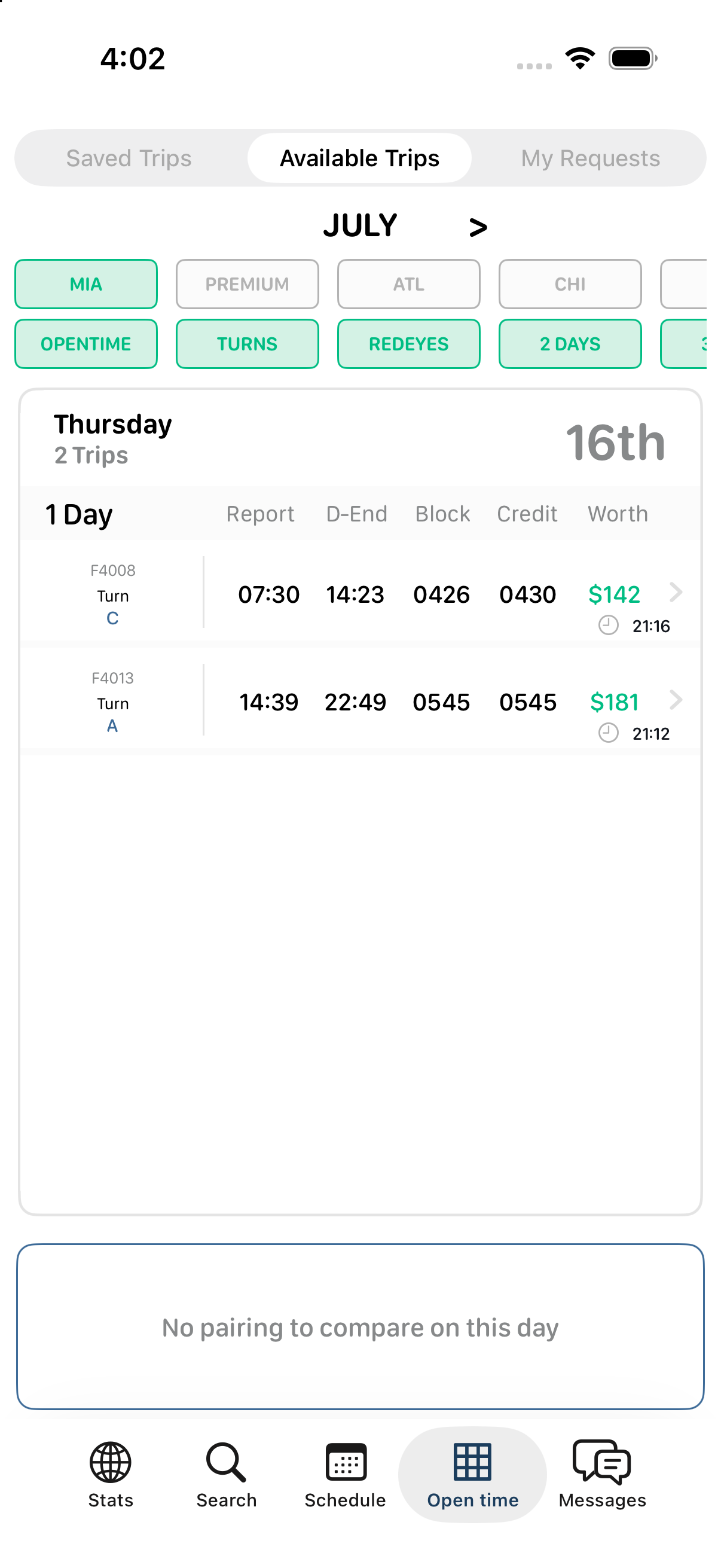 Crewline open time and Tradeboard