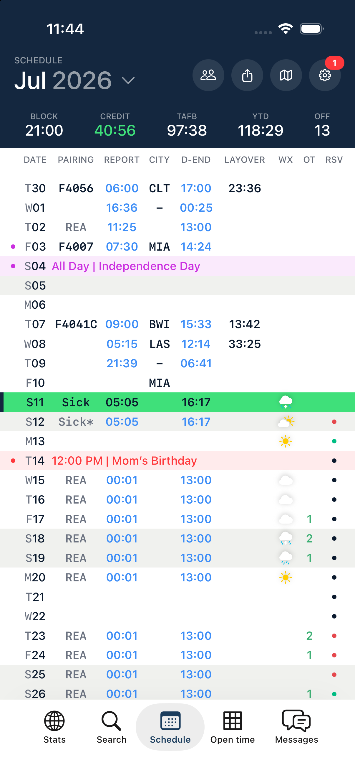 Crewline schedule